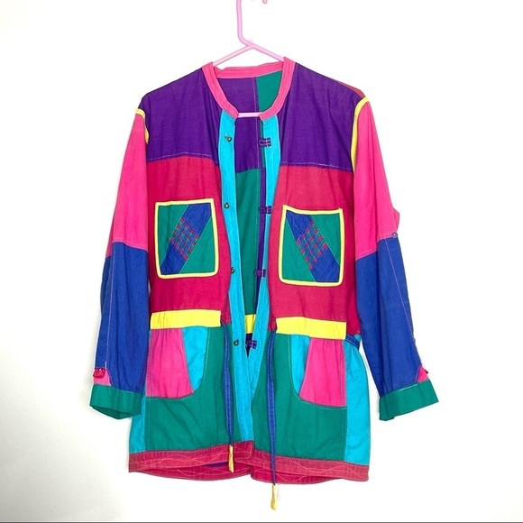 Vintage Jackets & Blazers - VINTAGE Cheppu Nepal Colorblock Reversible Jacket Retro